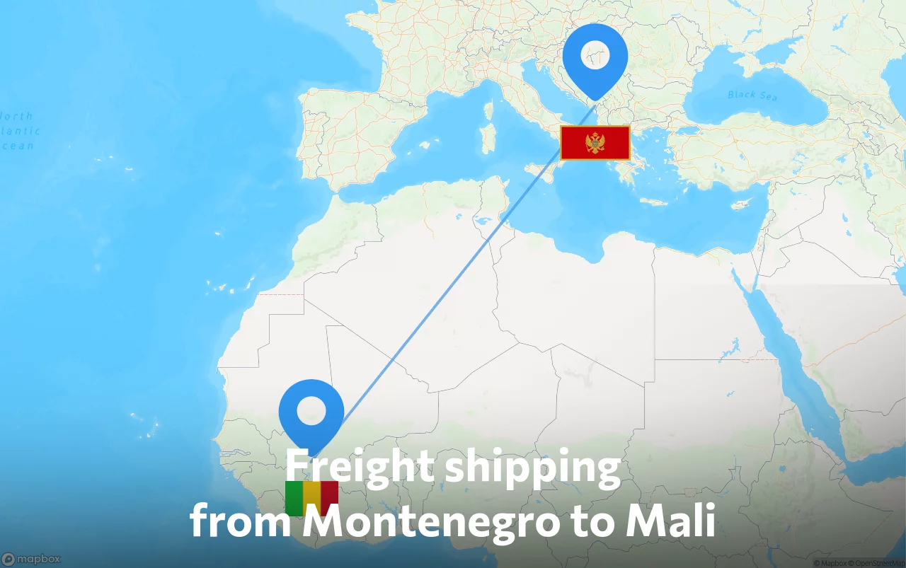 Shipping route from Montenegro to Mali