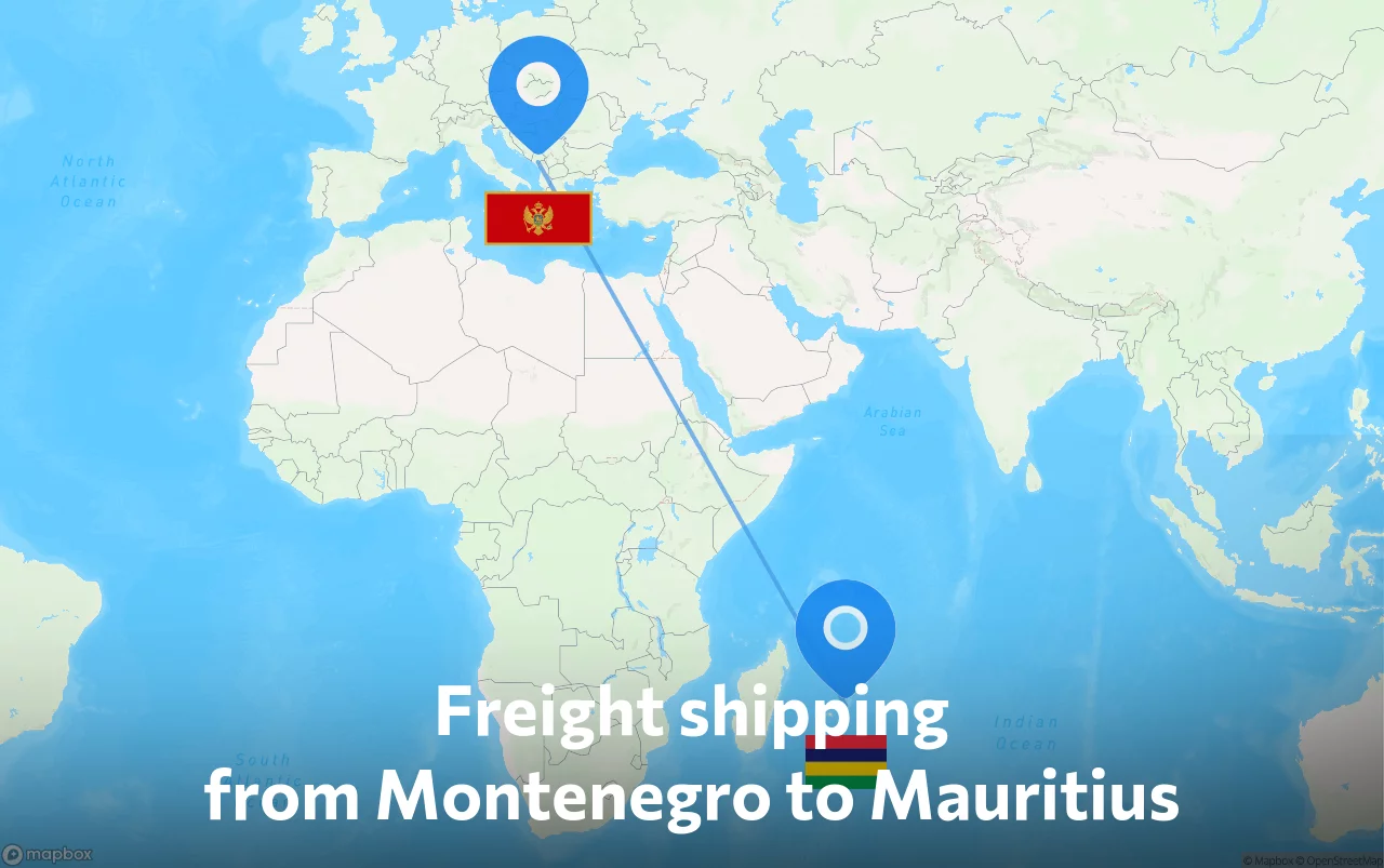 Shipping route from Montenegro to Mauritius