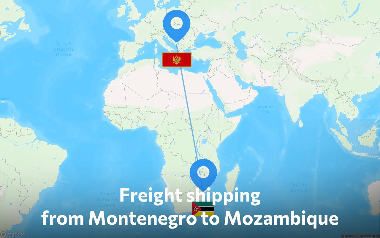 Shipping route from Montenegro to Mozambique