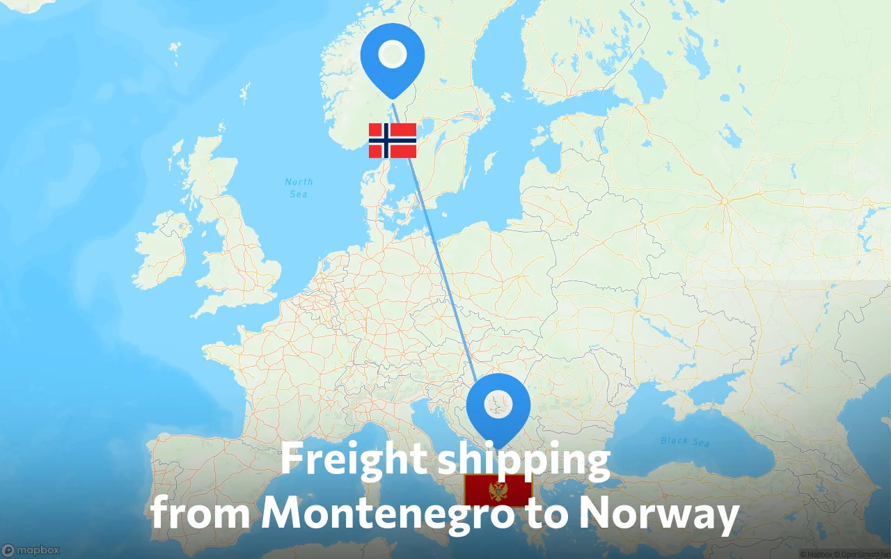 Shipping route from Montenegro to Norway