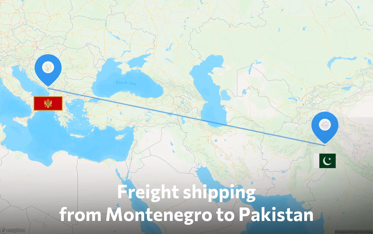 Shipping route from Montenegro to Pakistan