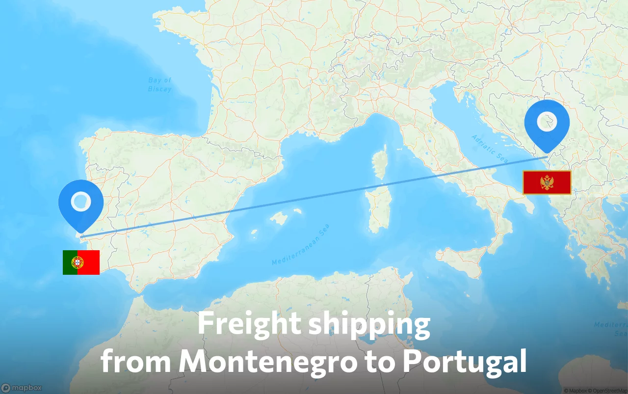 Shipping route from Montenegro to Portugal