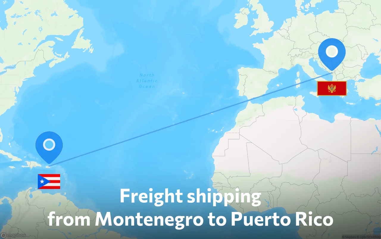 Shipping route from Montenegro to Puerto Rico