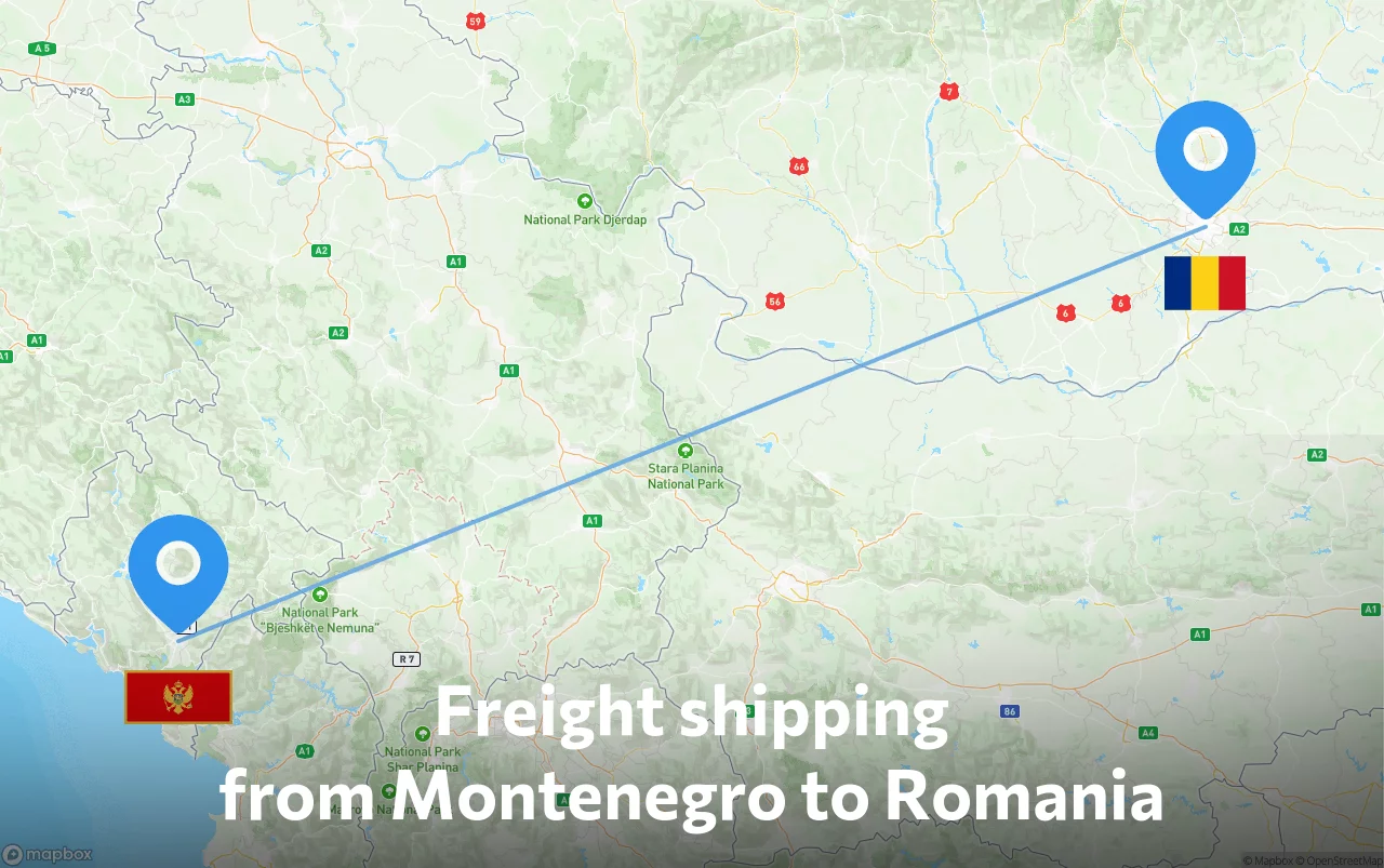 Shipping route from Montenegro to Romania