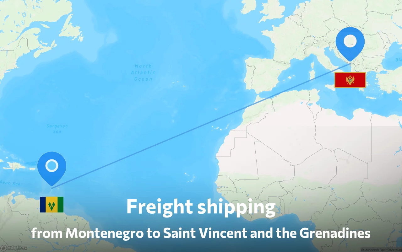 Shipping route from Montenegro to Saint Vincent and the Grenadines