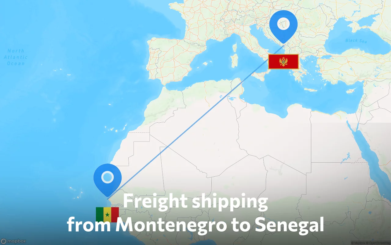Shipping route from Montenegro to Senegal