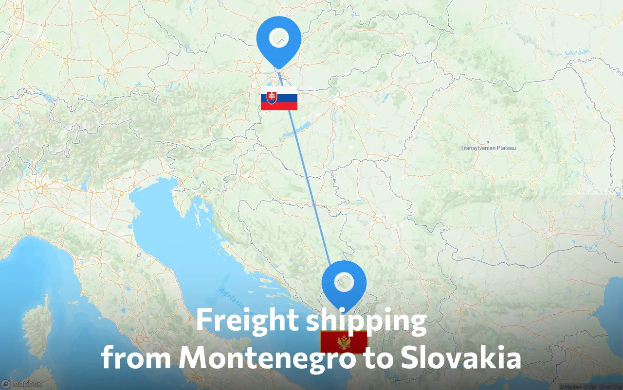 Shipping route from Montenegro to Slovakia