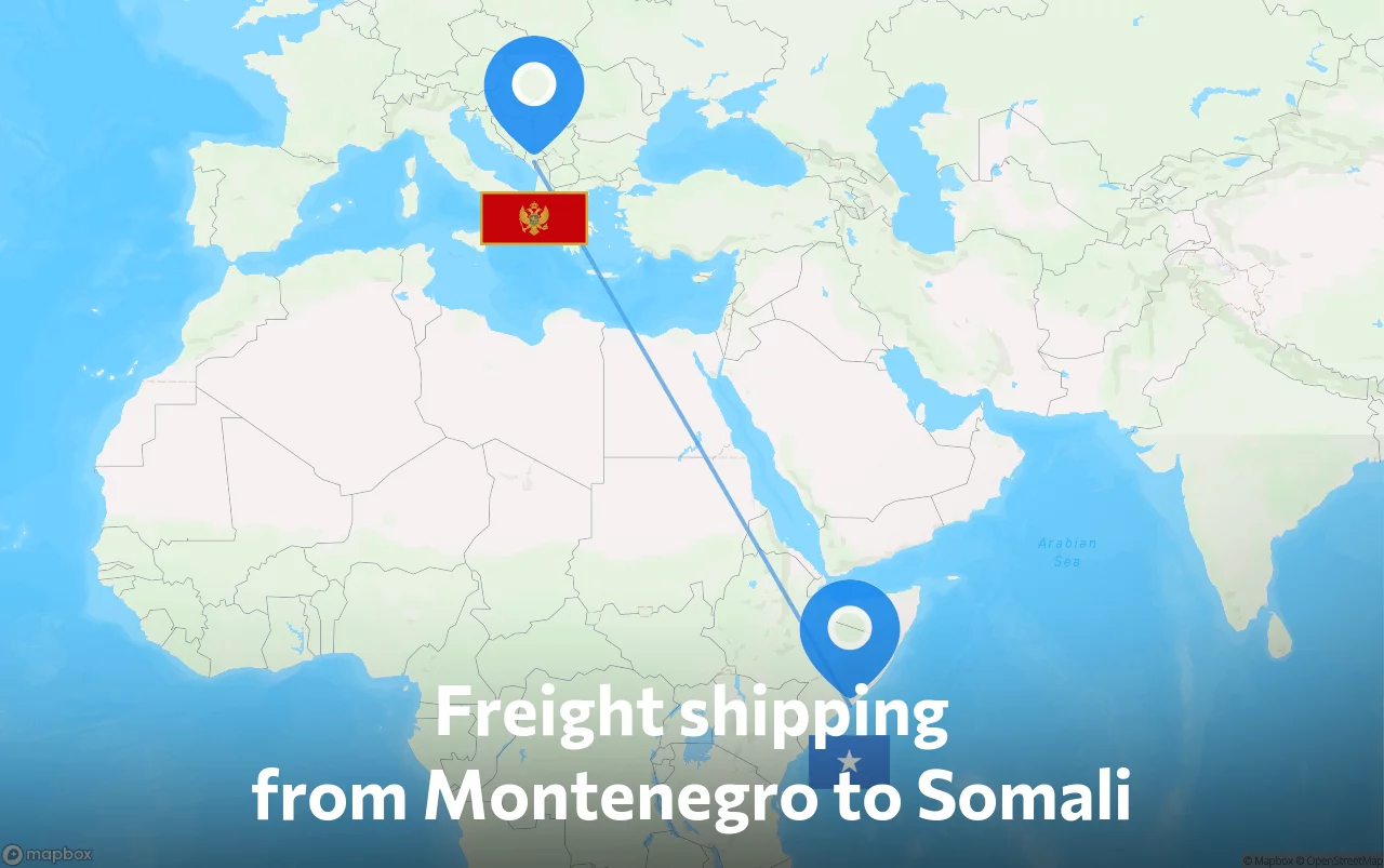 Shipping route from Montenegro to Somali