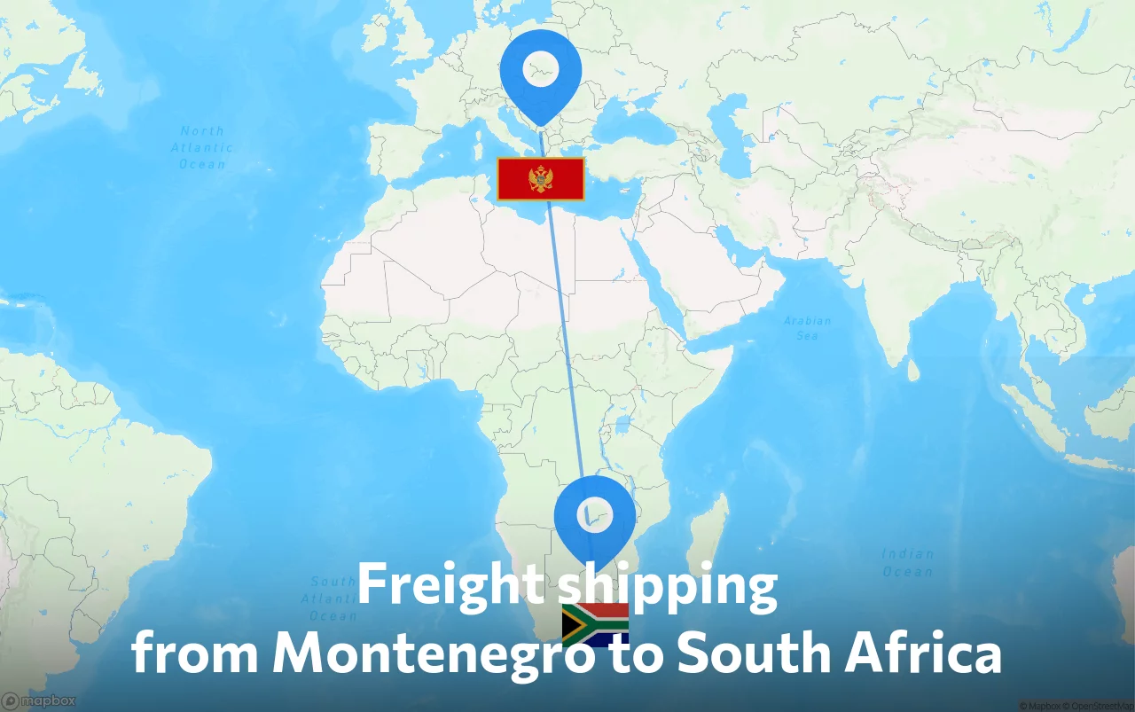 Shipping route from Montenegro to South Africa