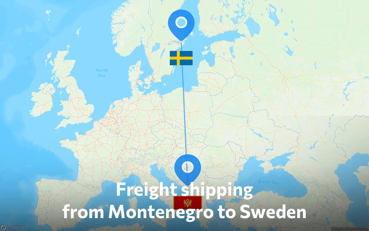 Shipping route from Montenegro to Sweden