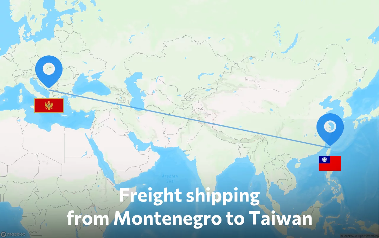 Shipping route from Montenegro to Taiwan