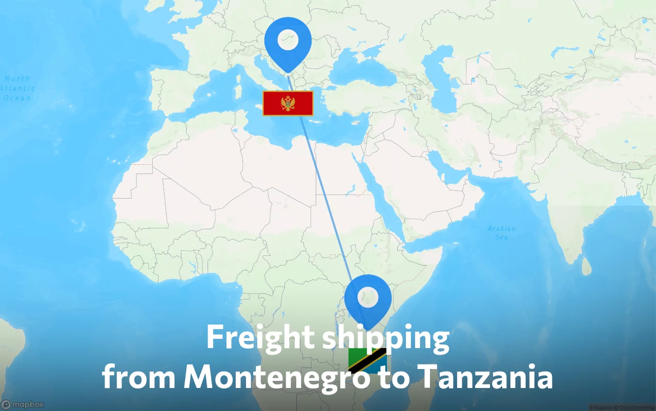 Shipping route from Montenegro to Tanzania