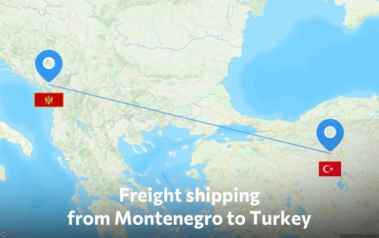 Shipping route from Montenegro to Turkey