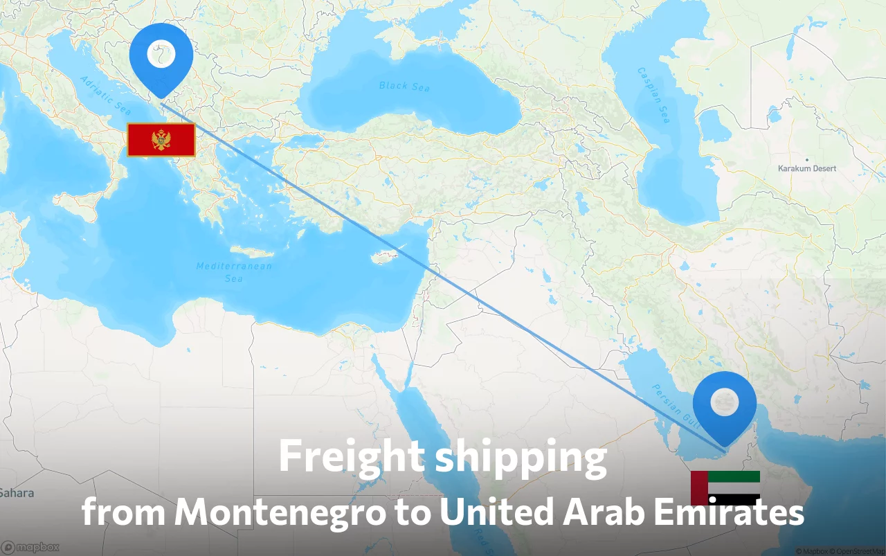 Shipping route from Montenegro to United Arab Emirates