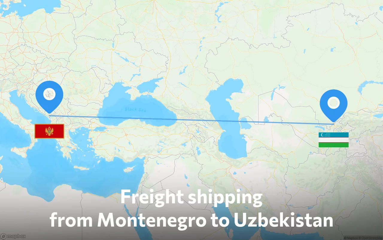 Shipping route from Montenegro to Uzbekistan
