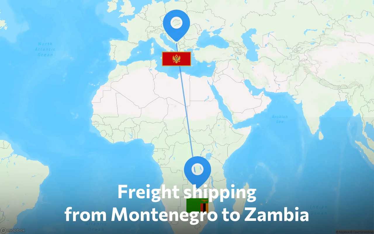 Shipping route from Montenegro to Zambia