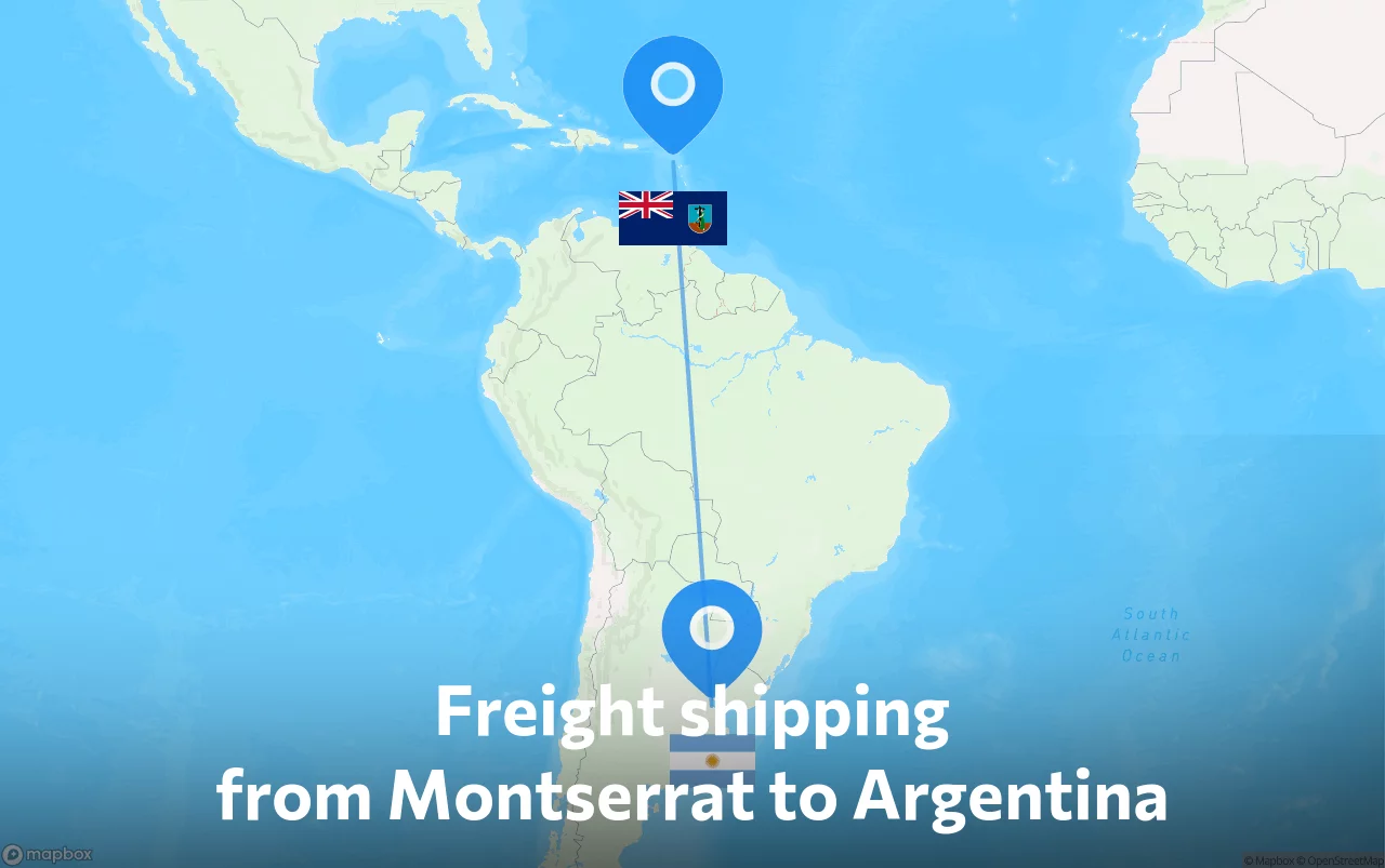 Shipping route from Montserrat to Argentina