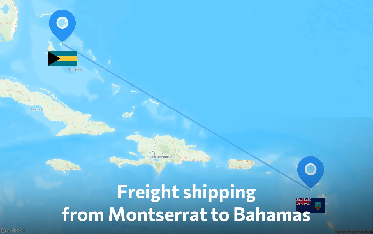 Shipping route from Montserrat to Bahamas