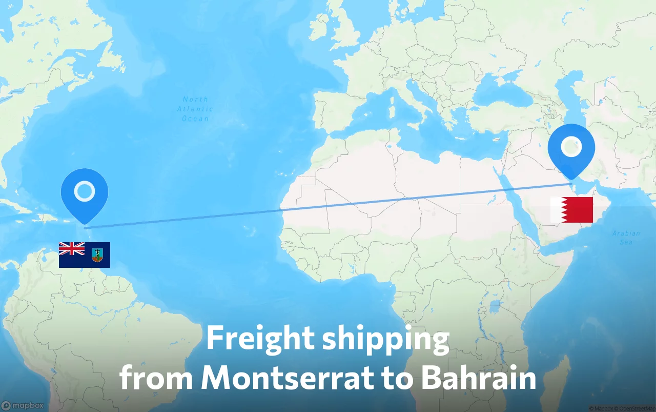 Shipping route from Montserrat to Bahrain
