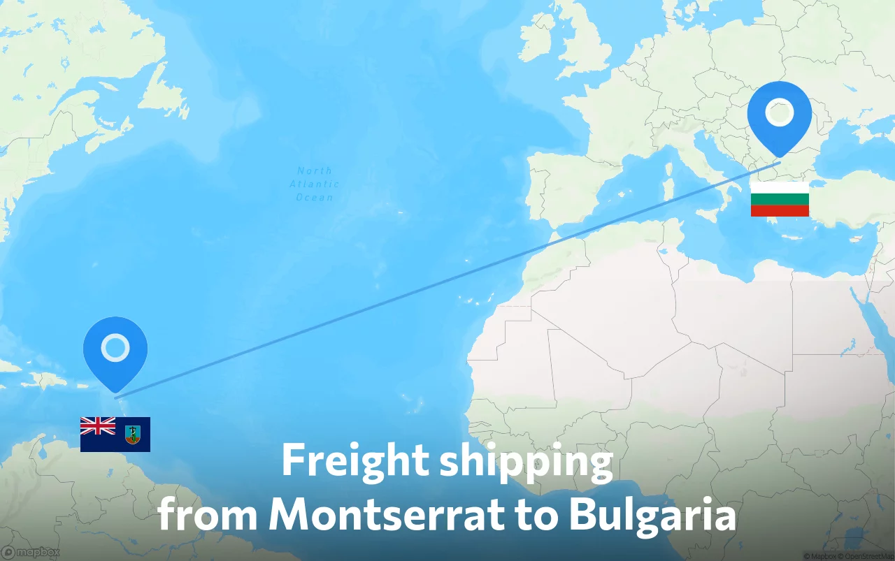 Shipping route from Montserrat to Bulgaria