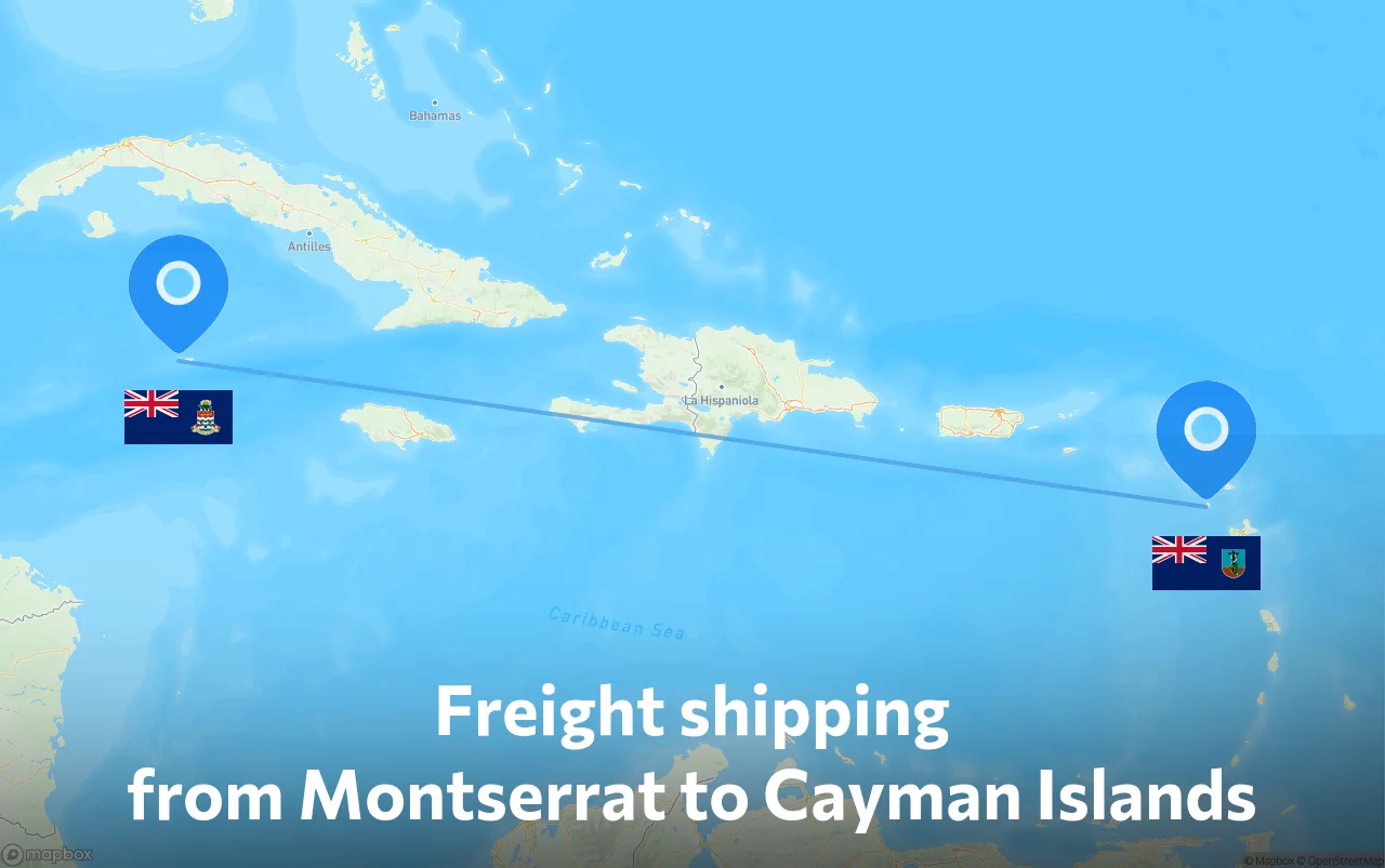 Shipping route from Montserrat to Cayman Islands