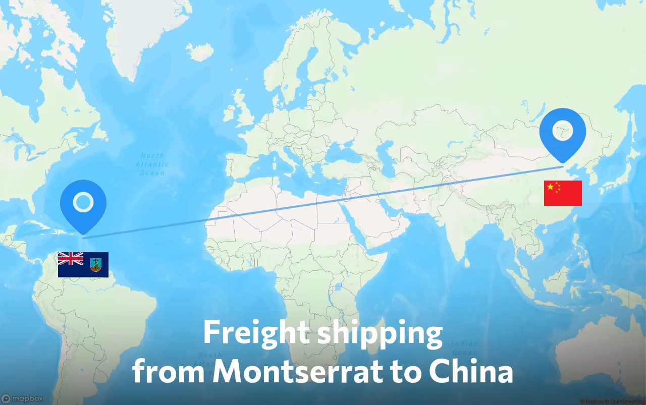 Shipping route from Montserrat to China
