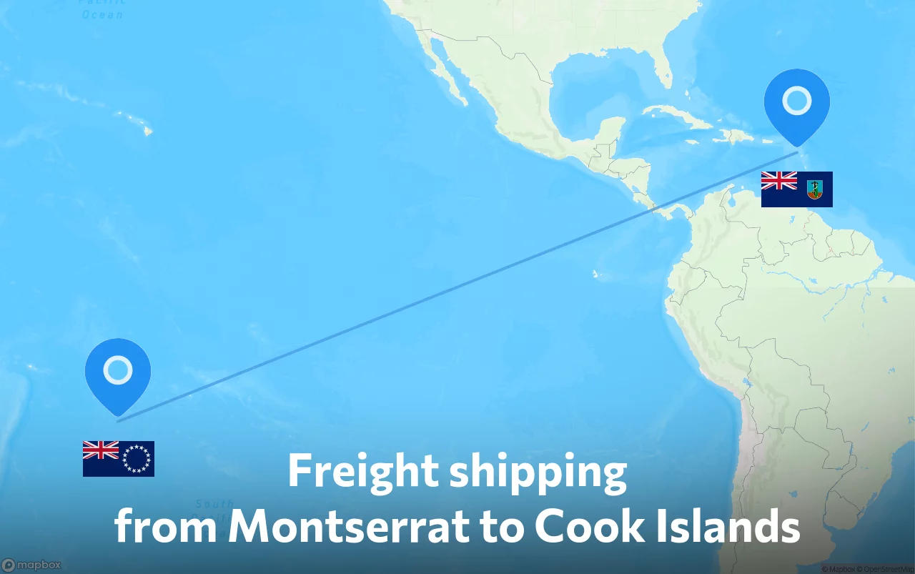 Shipping route from Montserrat to Cook Islands