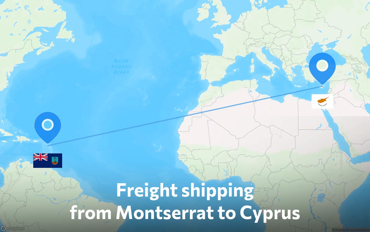 Shipping route from Montserrat to Cyprus