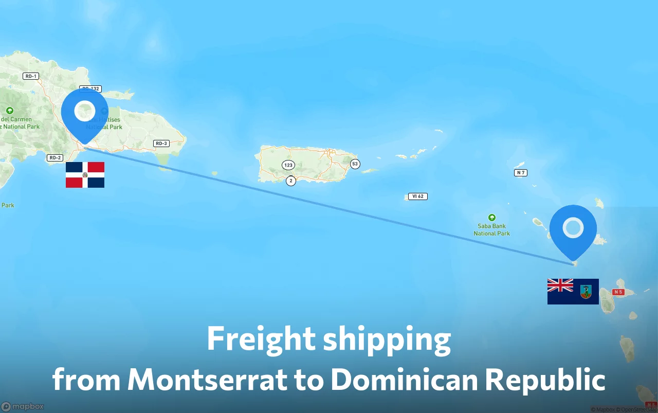 Shipping route from Montserrat to Dominican Republic