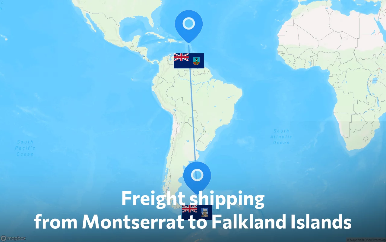Shipping route from Montserrat to Falkland Islands