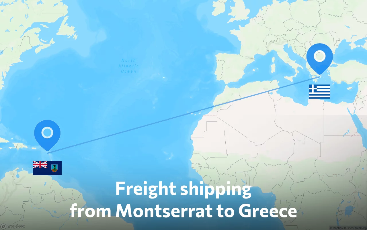 Shipping route from Montserrat to Greece