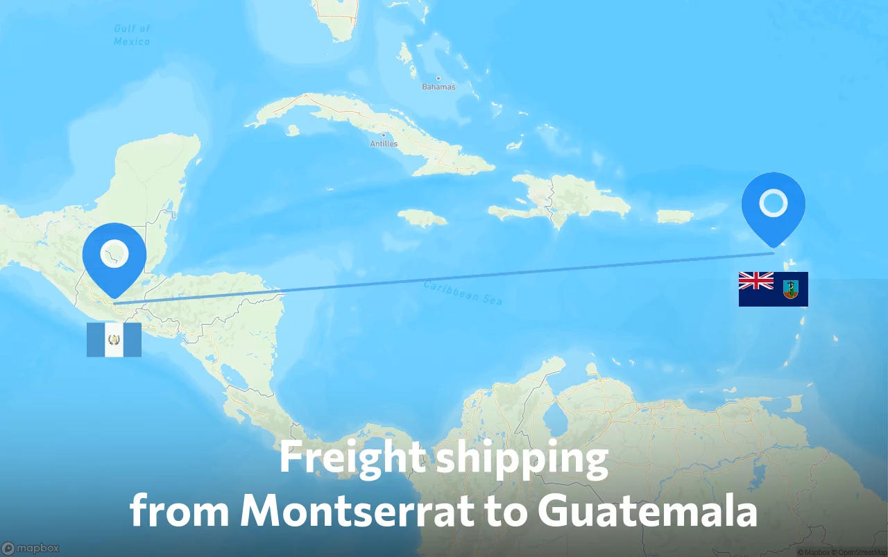 Shipping route from Montserrat to Guatemala