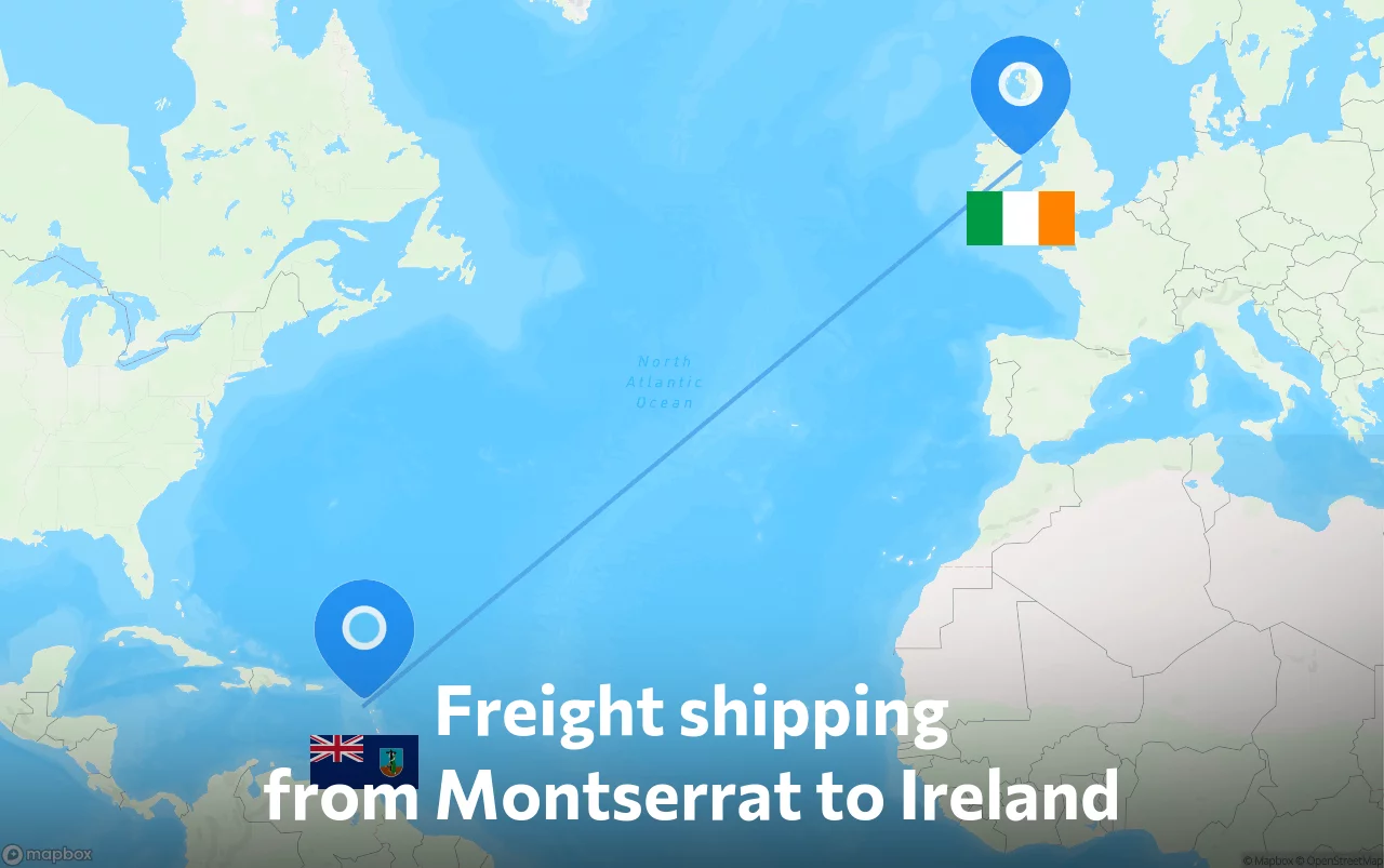 Shipping route from Montserrat to Ireland