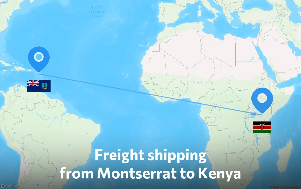 Shipping route from Montserrat to Kenya
