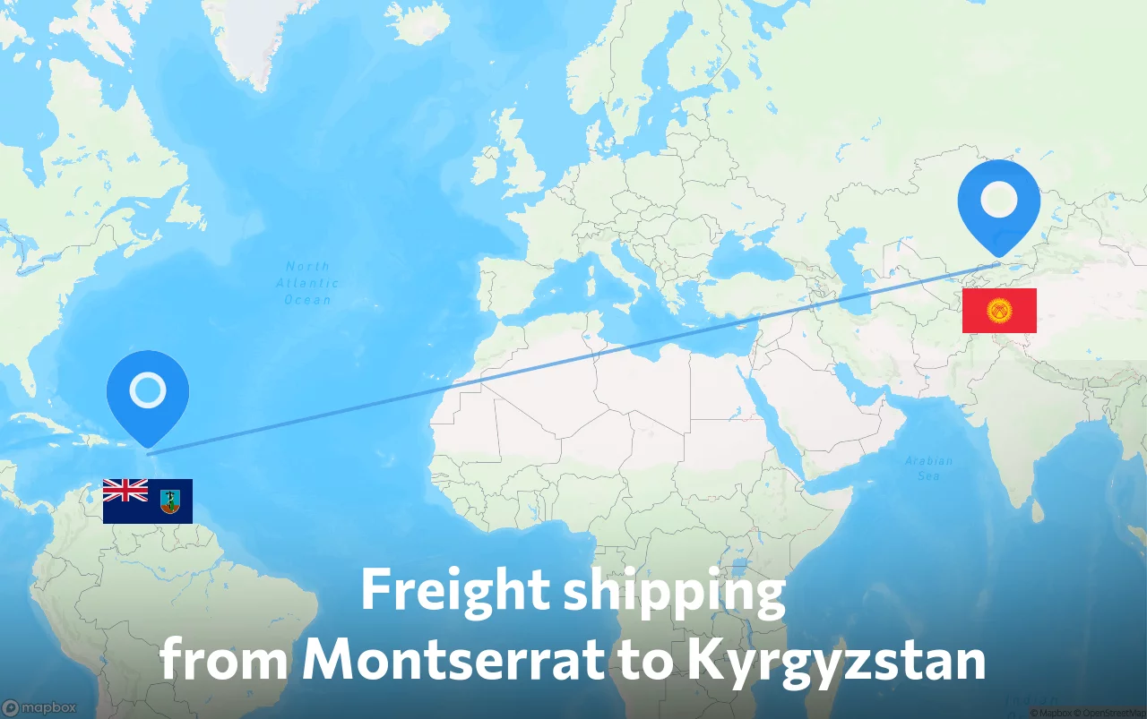 Shipping route from Montserrat to Kyrgyzstan