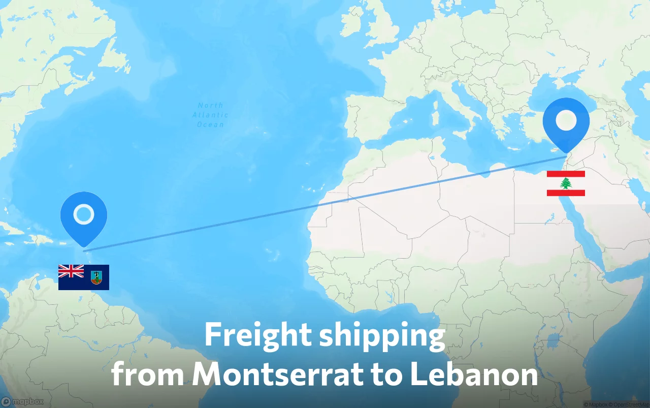 Shipping route from Montserrat to Lebanon