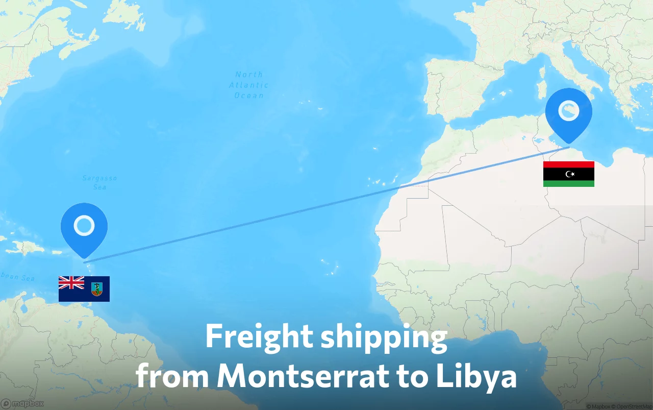 Shipping route from Montserrat to Libya