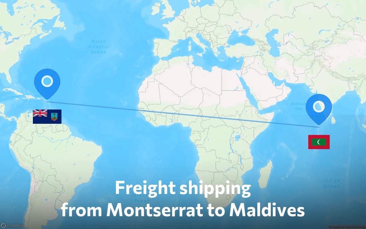 Shipping route from Montserrat to Maldives