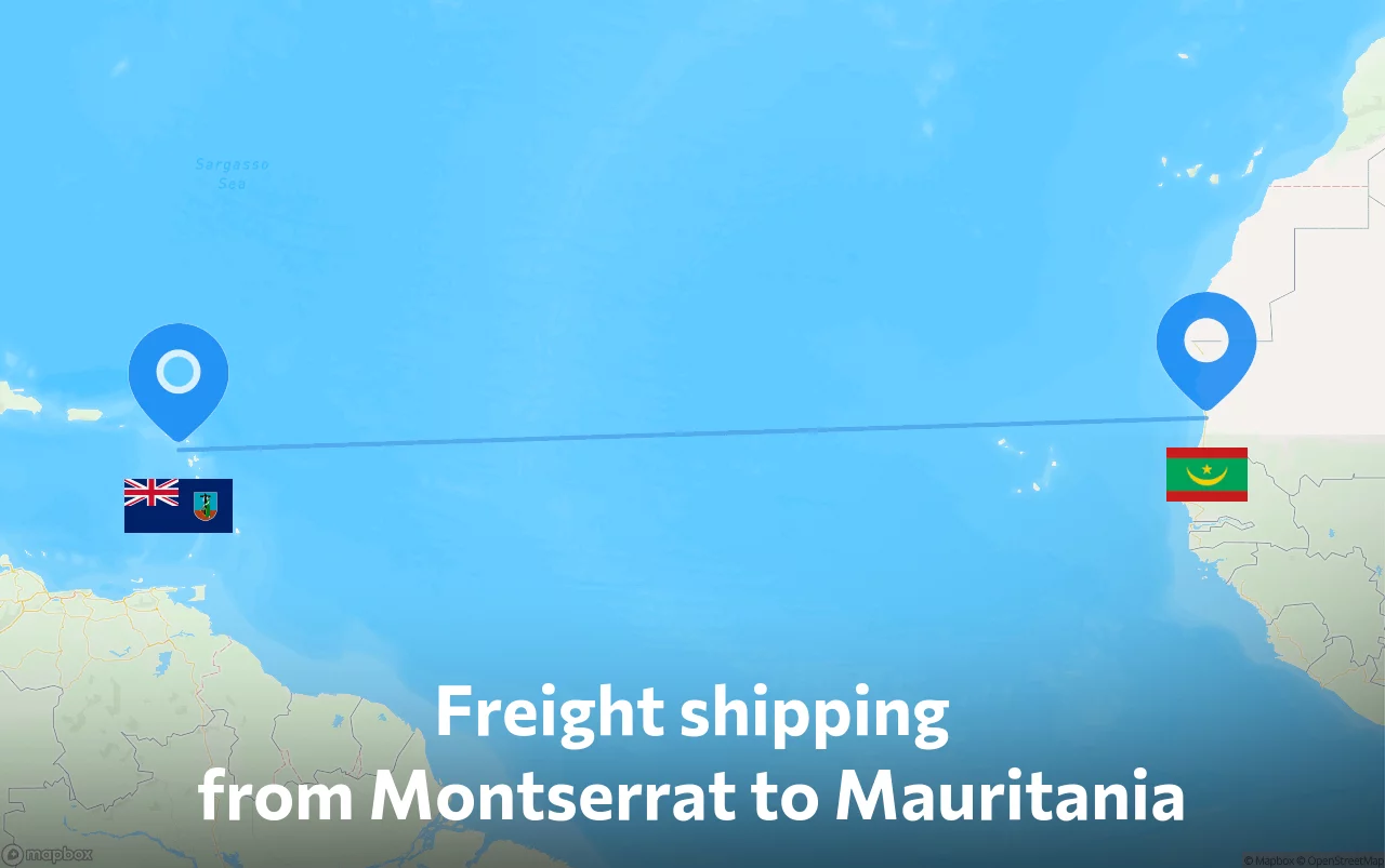 Shipping route from Montserrat to Mauritania