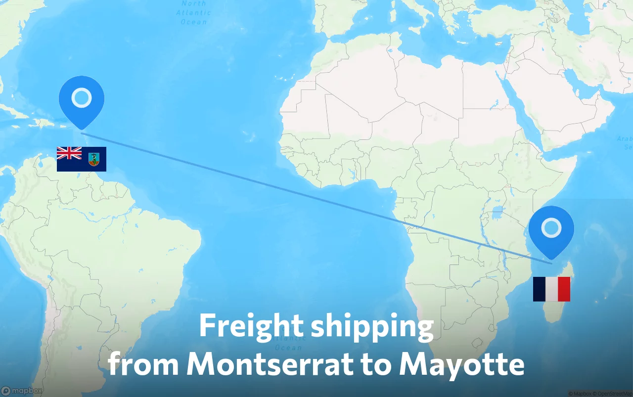 Shipping route from Montserrat to Mayotte