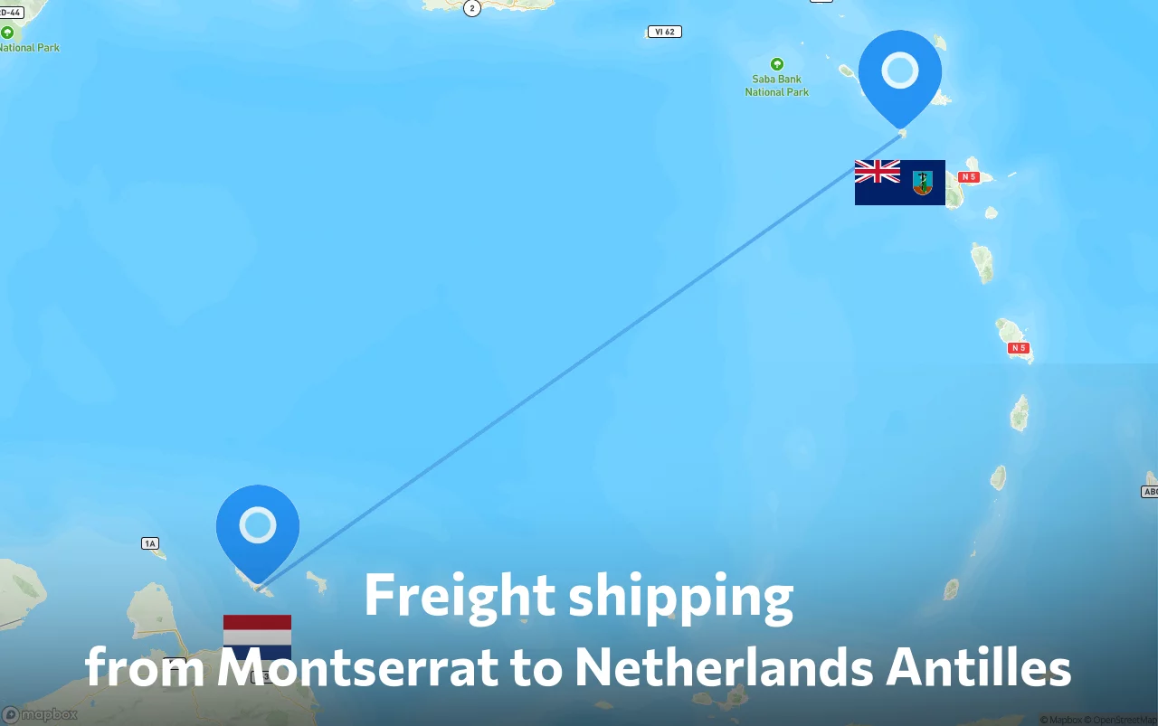 Shipping route from Montserrat to Netherlands Antilles