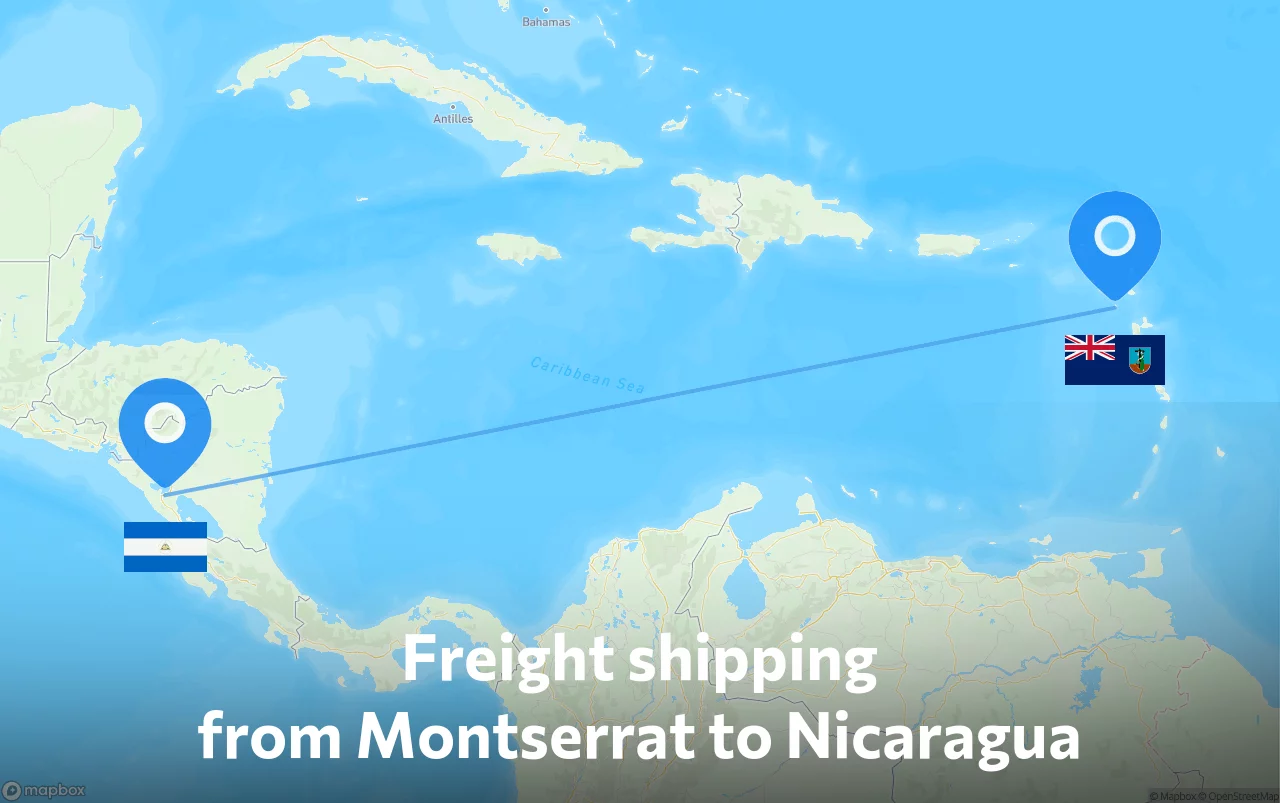 Shipping route from Montserrat to Nicaragua