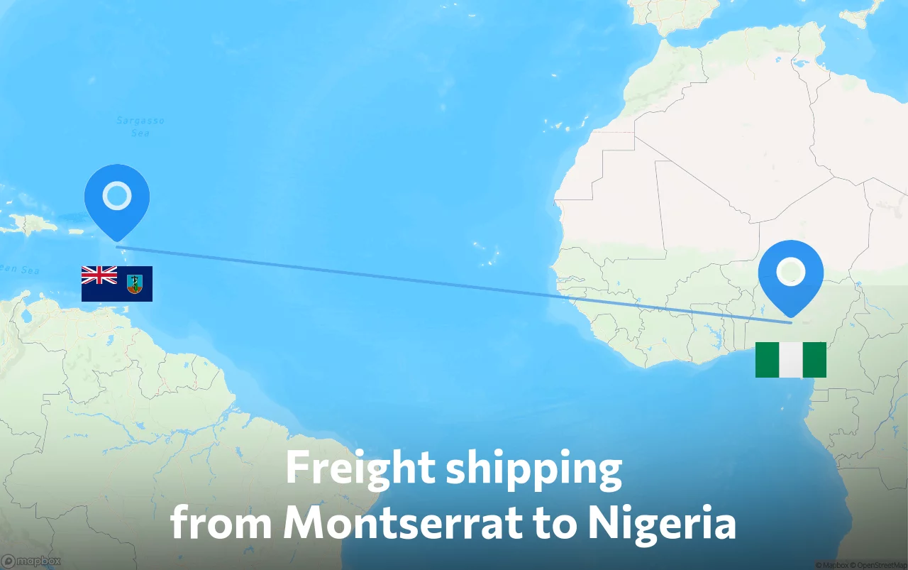 Shipping route from Montserrat to Nigeria