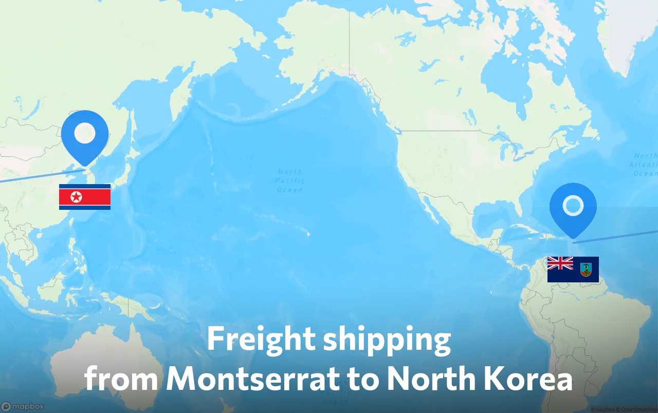 Shipping route from Montserrat to North Korea