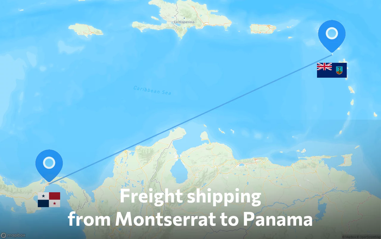 Shipping route from Montserrat to Panama