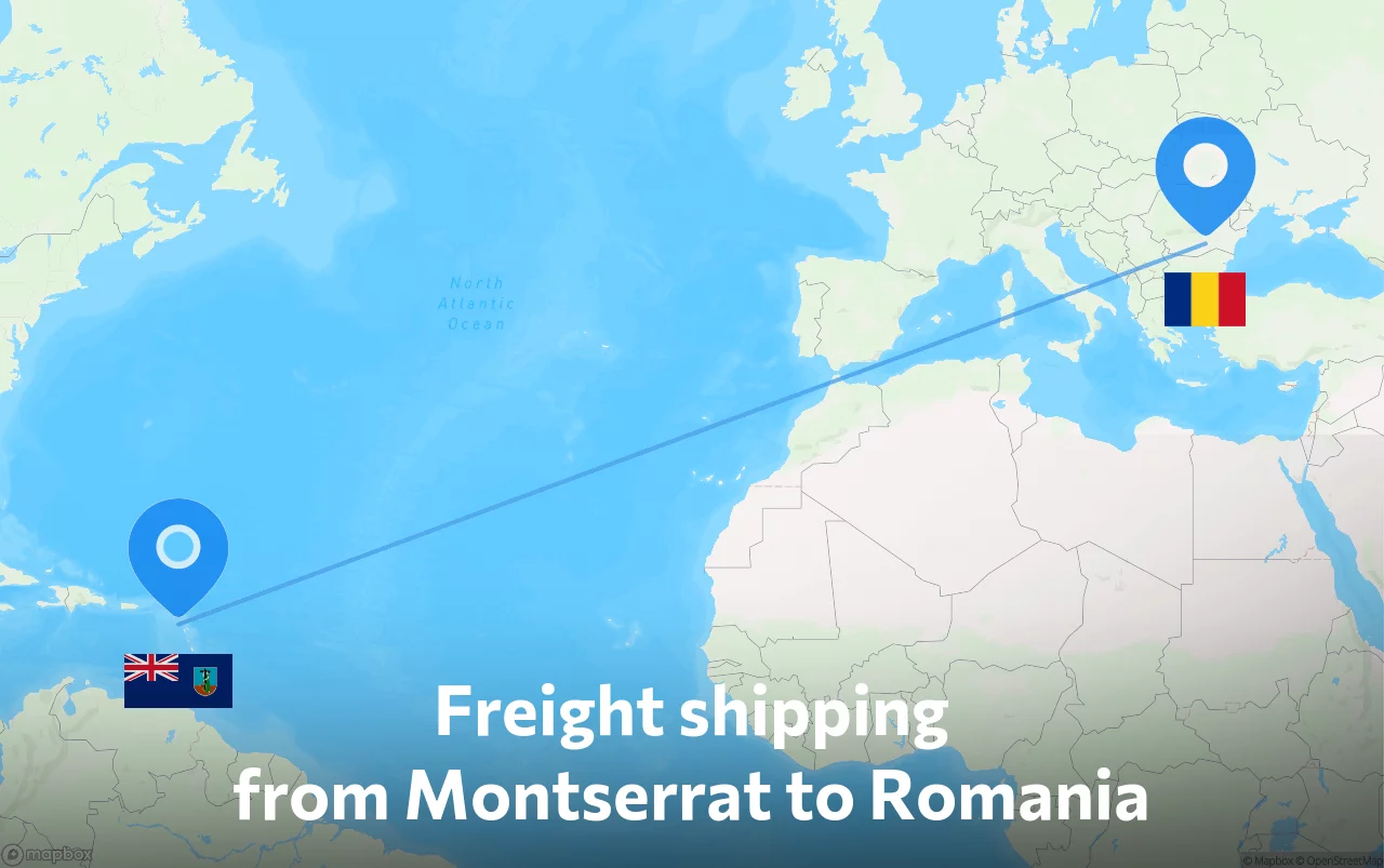 Shipping route from Montserrat to Romania
