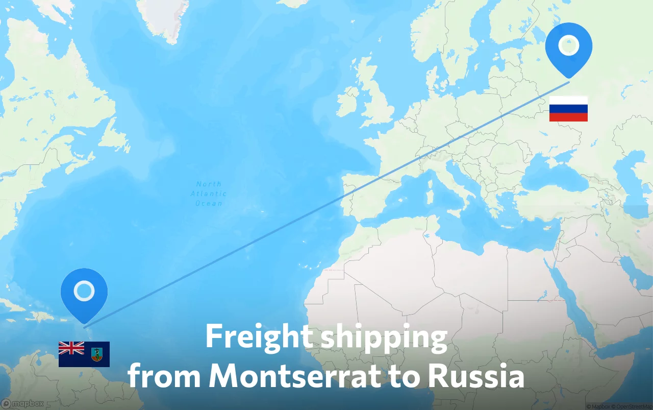 Shipping route from Montserrat to Russia