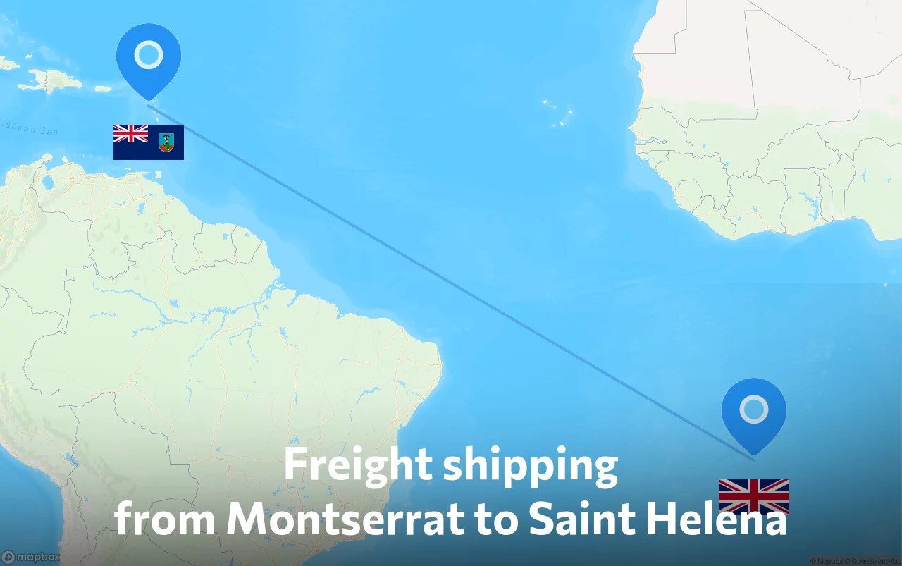 Shipping route from Montserrat to Saint Helena