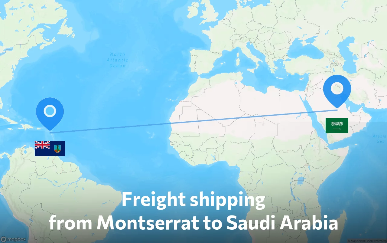 Shipping route from Montserrat to Saudi Arabia