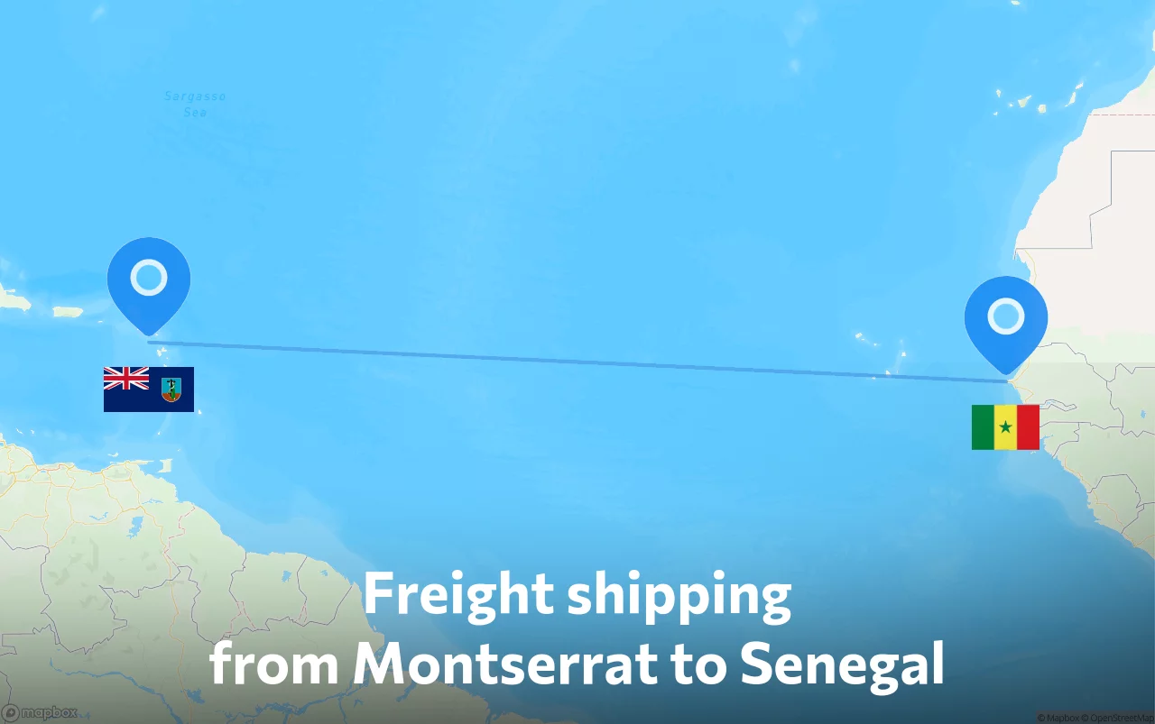 Shipping route from Montserrat to Senegal